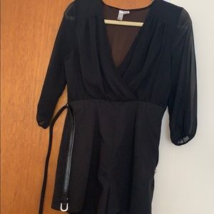 Black Sheer Top Romper with Belt